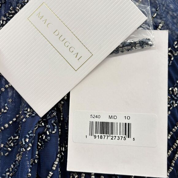 Mac Duggal NEW Navy Long Sleeve Beaded Column Evening Gown 5240 $598 - Size 10 - Picture 11 of 16
